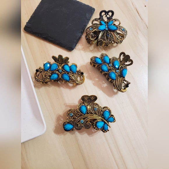 Blue Retro Style Fashion Hair Clips Hair Claws 4 Styles To Choose From - Picture 2 of 9